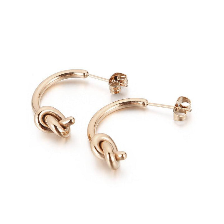 Stainless Steel C-Shaped Knot Stub Earrings - kalen