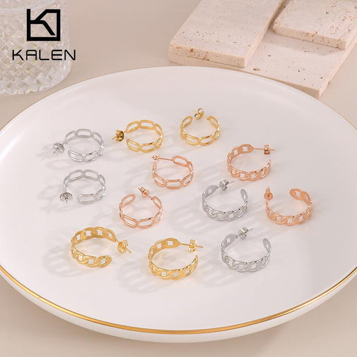 Stainless Steel Chain C-Shape Stub Earrings - kalen