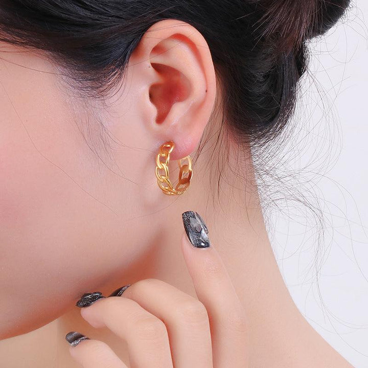 Stainless Steel Chain C-Shape Stub Earrings - kalen