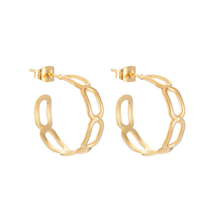 Stainless Steel Chain C-Shape Stub Earrings - kalen