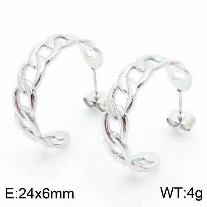 Stainless Steel Chain C-Shape Stub Earrings - kalen