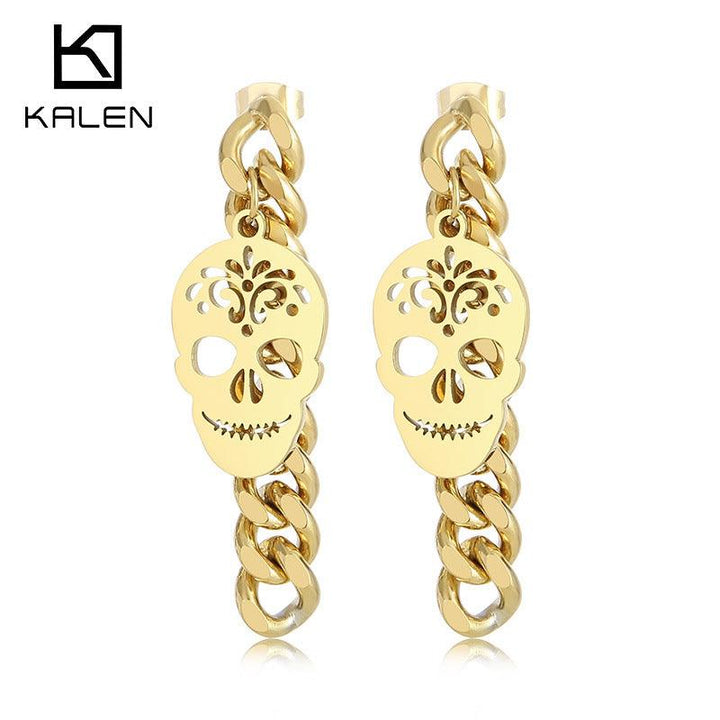 Stainless Steel Chain Cross Drop Earrings - kalen