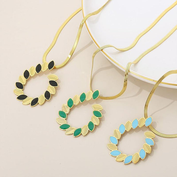 Stainless Steel Chain Enamel Stub Earrings Pendant Necklace - kalen