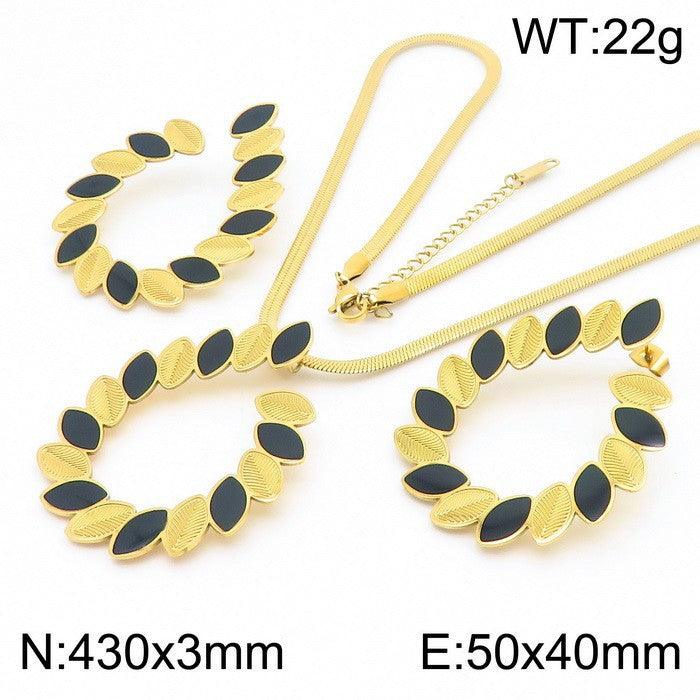 Stainless Steel Chain Enamel Stub Earrings Pendant Necklace - kalen