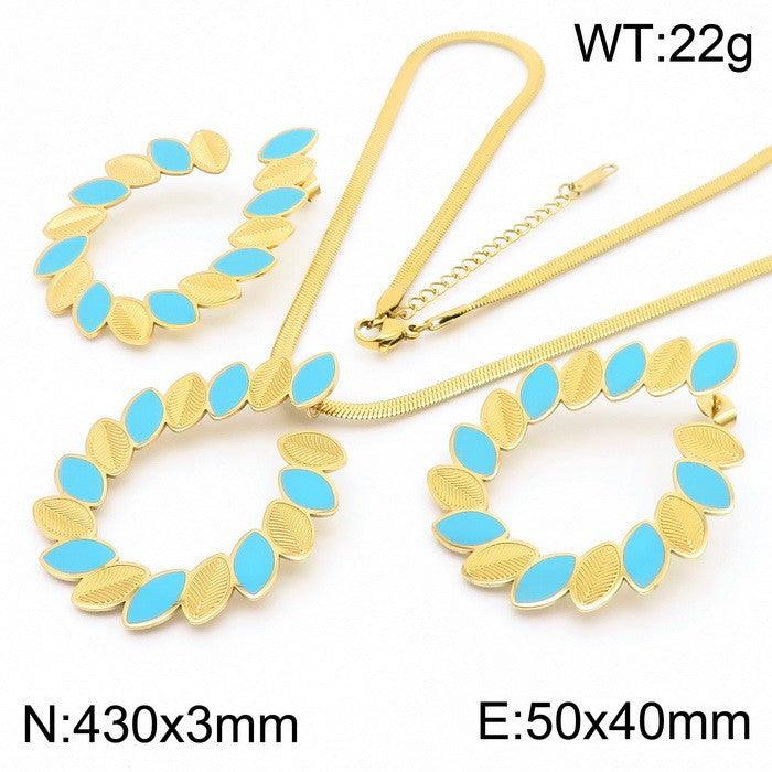 Stainless Steel Chain Enamel Stub Earrings Pendant Necklace - kalen