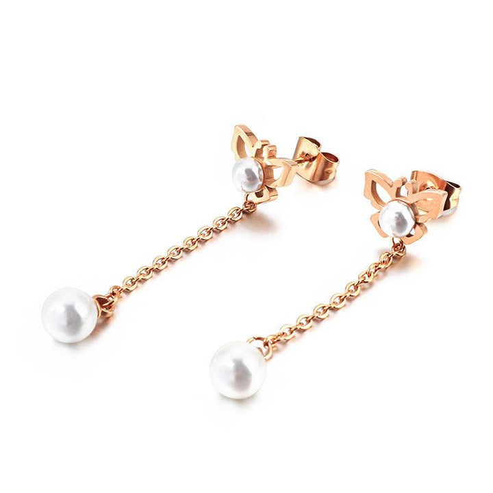 Stainless Steel Chain Pearl Drop Earrings - kalen