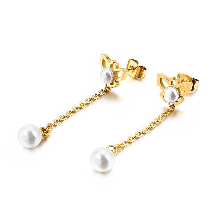 Stainless Steel Chain Pearl Drop Earrings - kalen