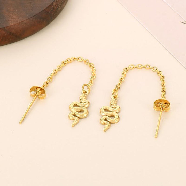 Stainless Steel Chain Snake Drop Earrings - kalen