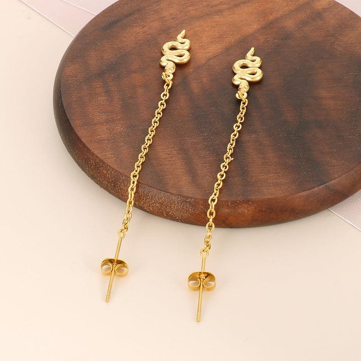 Stainless Steel Chain Snake Drop Earrings - kalen