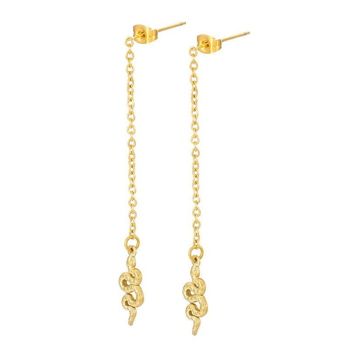 Stainless Steel Chain Snake Drop Earrings - kalen