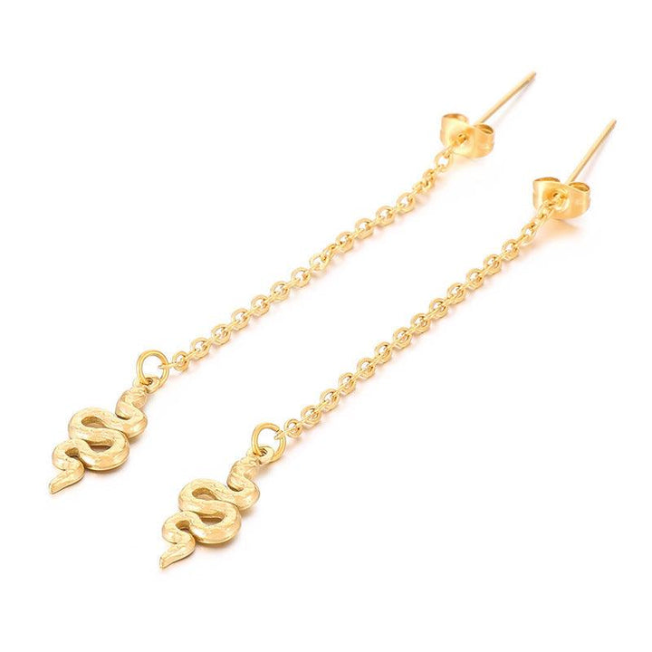 Stainless Steel Chain Snake Drop Earrings - kalen