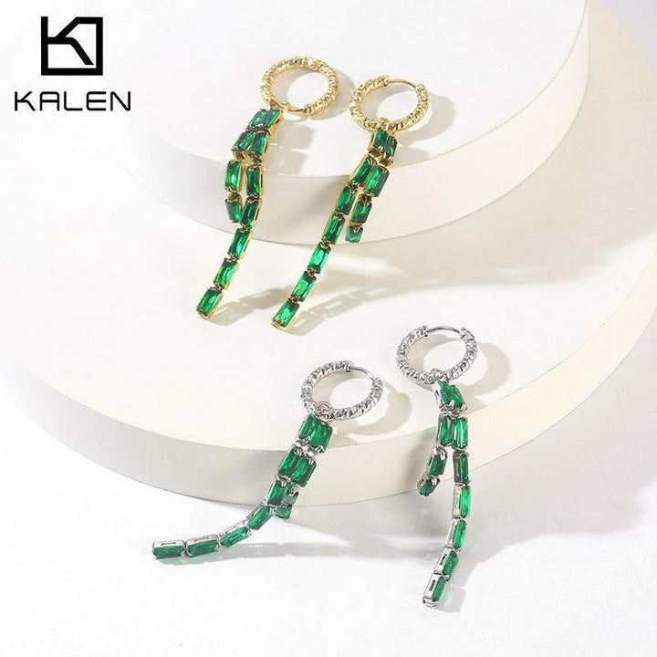 Stainless Steel Chain Zircon Drop Earrings - kalen