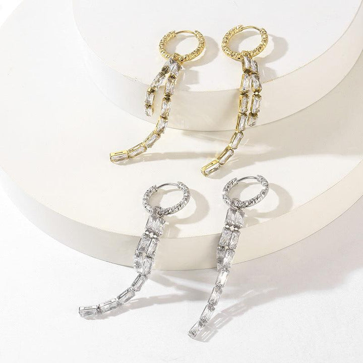 Stainless Steel Chain Zircon Drop Earrings - kalen