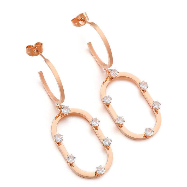 Stainless Steel Chain Zircon Drop Earrings - kalen