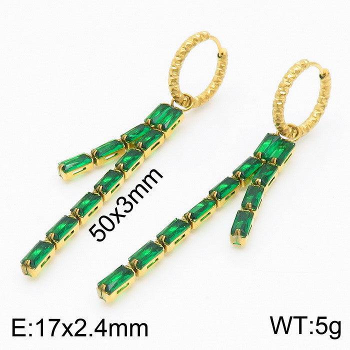 Stainless Steel Chain Zircon Drop Earrings - kalen