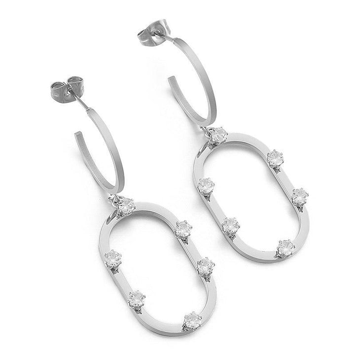 Stainless Steel Chain Zircon Drop Earrings - kalen