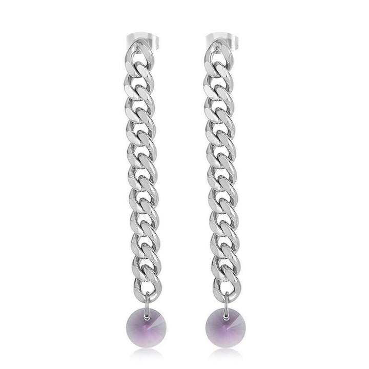 Stainless Steel Chian Crystal Glass Drop Earrings - kalen