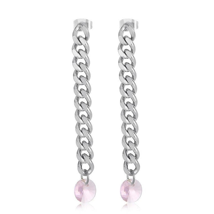 Stainless Steel Chian Crystal Glass Drop Earrings - kalen