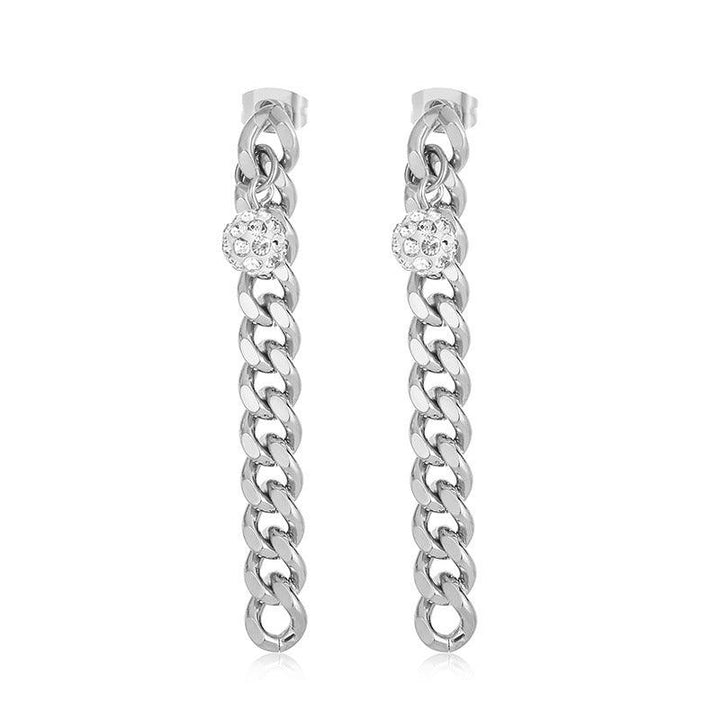 Stainless Steel Chian Crystal Glass Drop Earrings - kalen