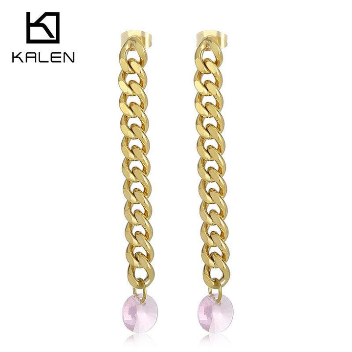 Stainless Steel Chian Crystal Glass Drop Earrings - kalen