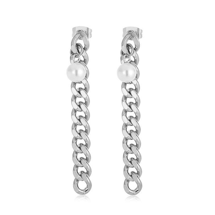 Stainless Steel Chian Crystal Glass Drop Earrings - kalen