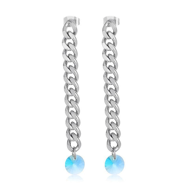 Stainless Steel Chian Crystal Glass Drop Earrings - kalen