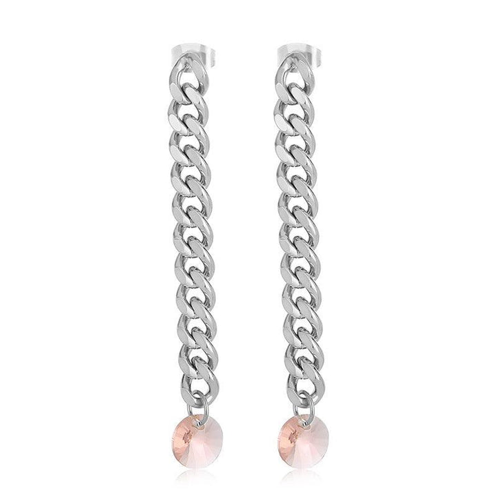 Stainless Steel Chian Crystal Glass Drop Earrings - kalen