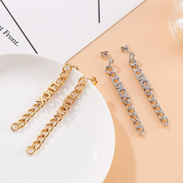 Stainless Steel Chian Drop Earrings - kalen