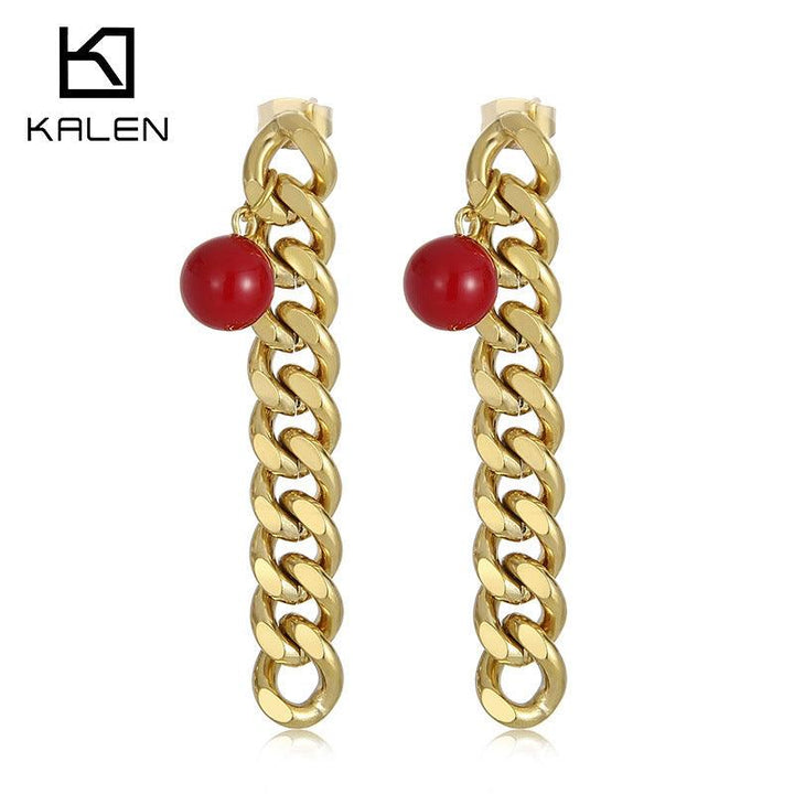 Stainless Steel Chian Drop Earrings - kalen