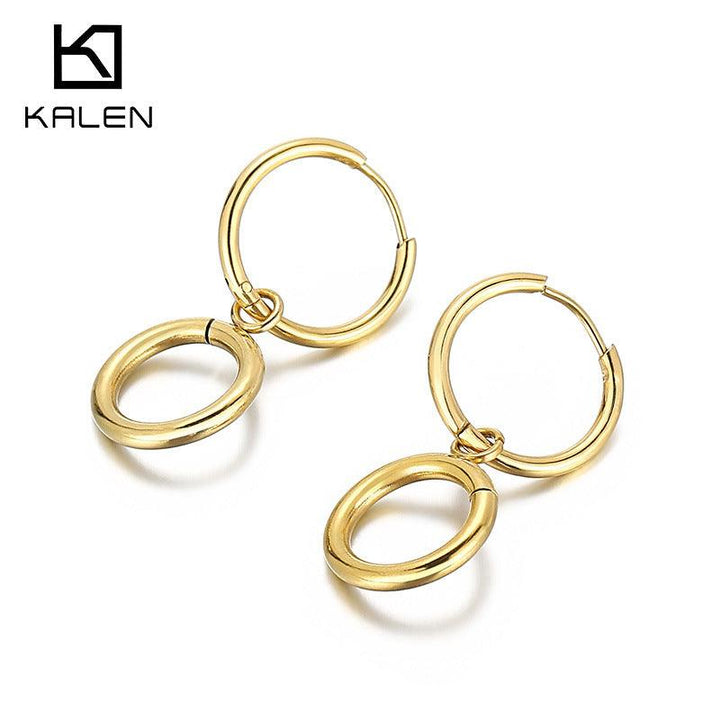 Stainless Steel Chian Ring Drop Earrings - kalen