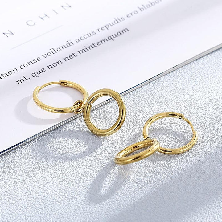 Stainless Steel Chian Ring Drop Earrings - kalen