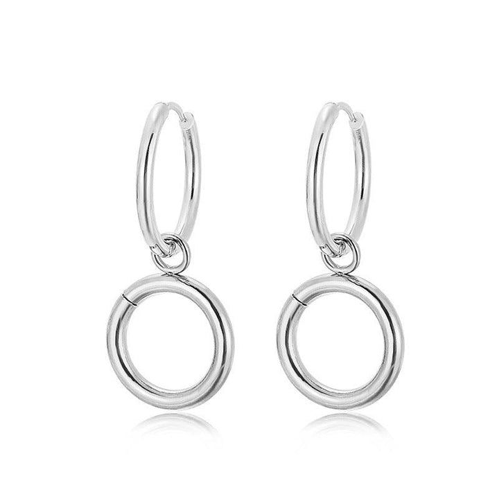 Stainless Steel Chian Ring Drop Earrings - kalen