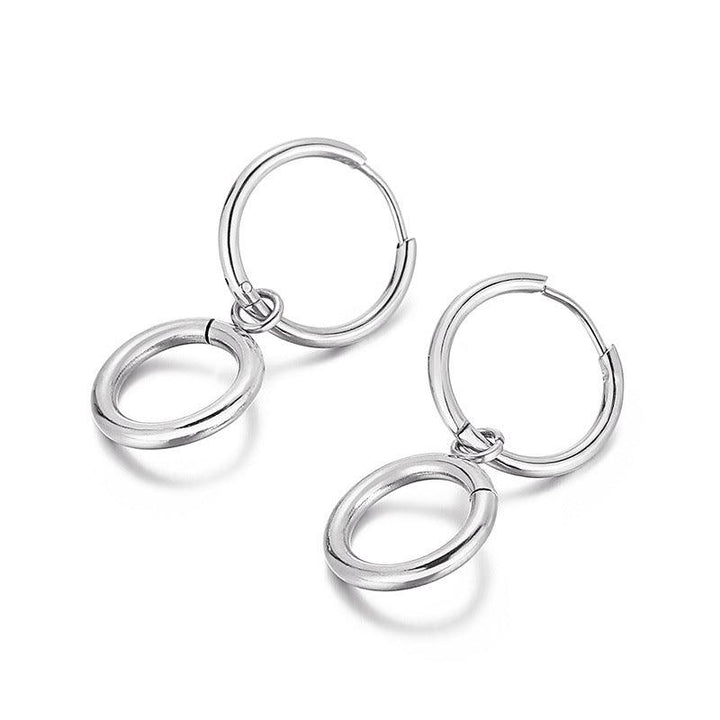 Stainless Steel Chian Ring Drop Earrings - kalen