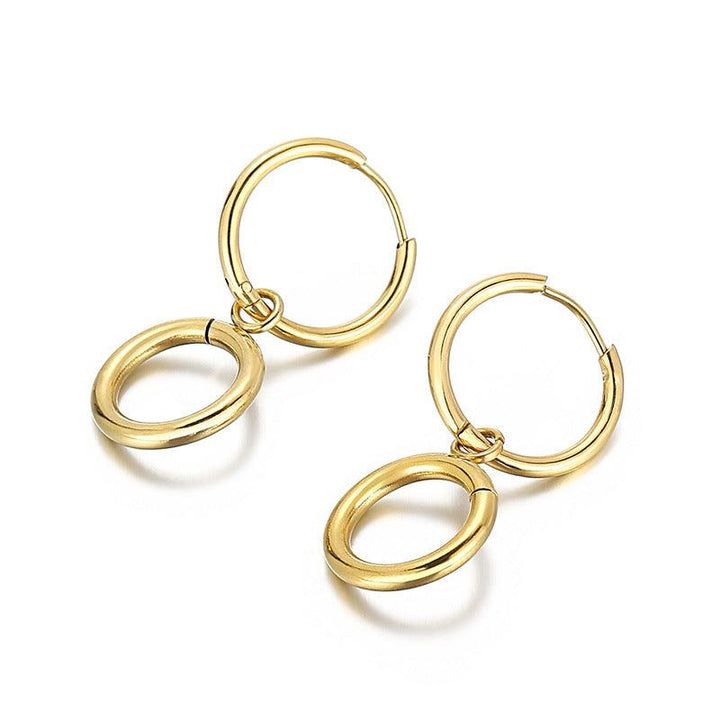 Stainless Steel Chian Ring Drop Earrings - kalen