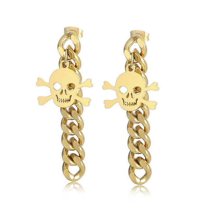 Stainless Steel Chian Skull Drop Earrings - kalen