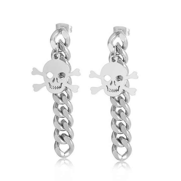 Stainless Steel Chian Skull Drop Earrings - kalen