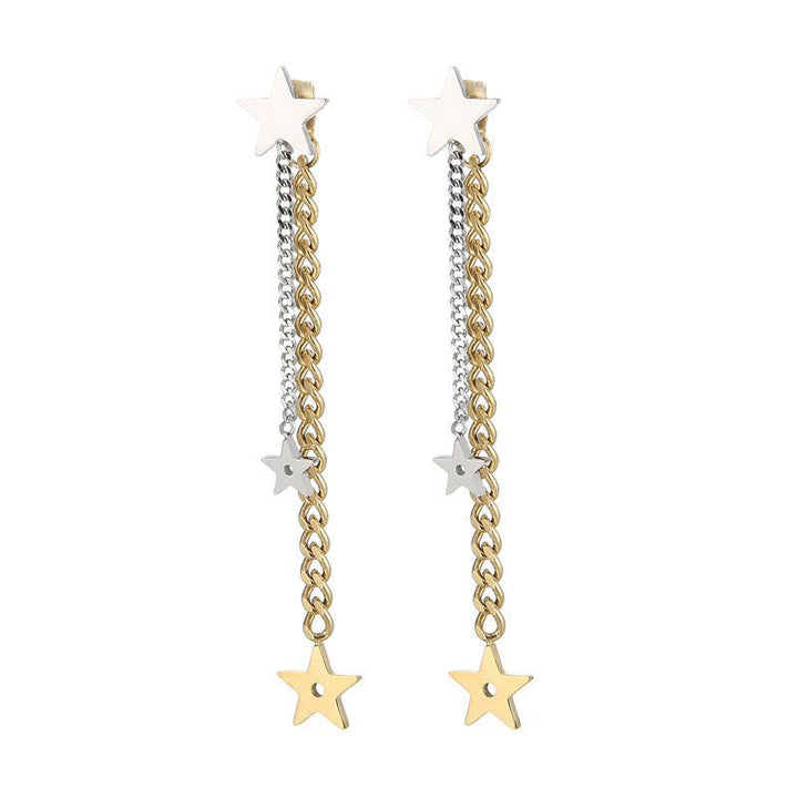 Stainless Steel Chian Start Drop Earrings - kalen