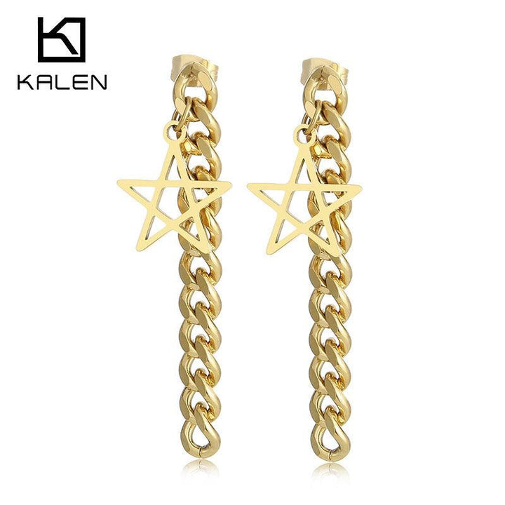 Stainless Steel Chian Start Drop Earrings - kalen