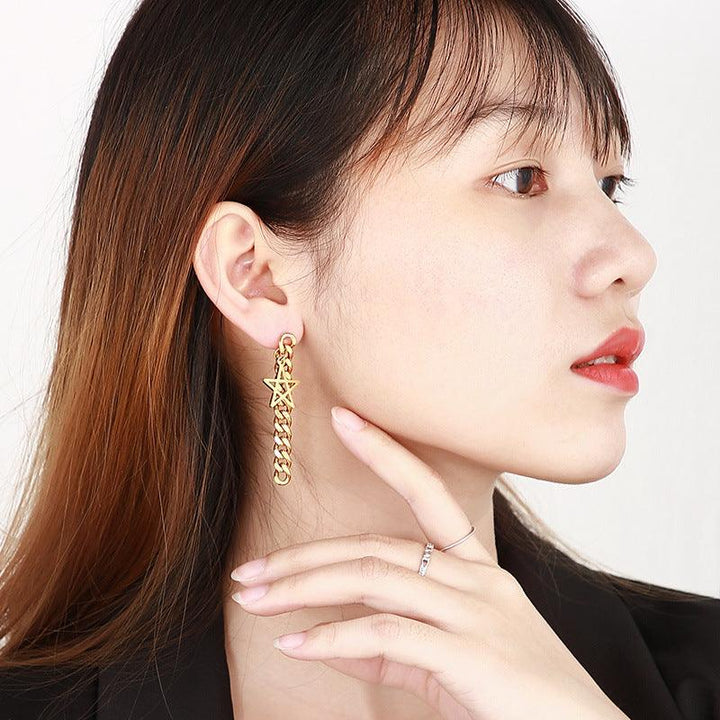 Stainless Steel Chian Start Drop Earrings - kalen