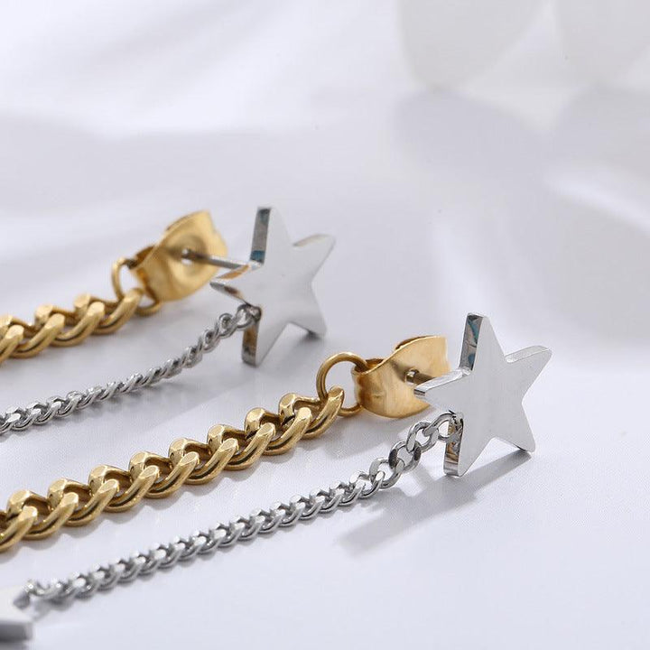 Stainless Steel Chian Start Drop Earrings - kalen