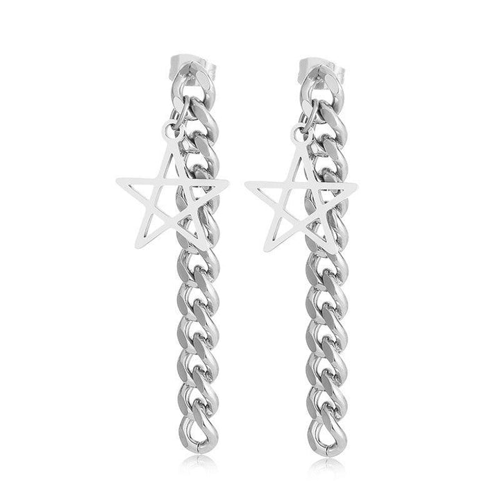 Stainless Steel Chian Start Drop Earrings - kalen