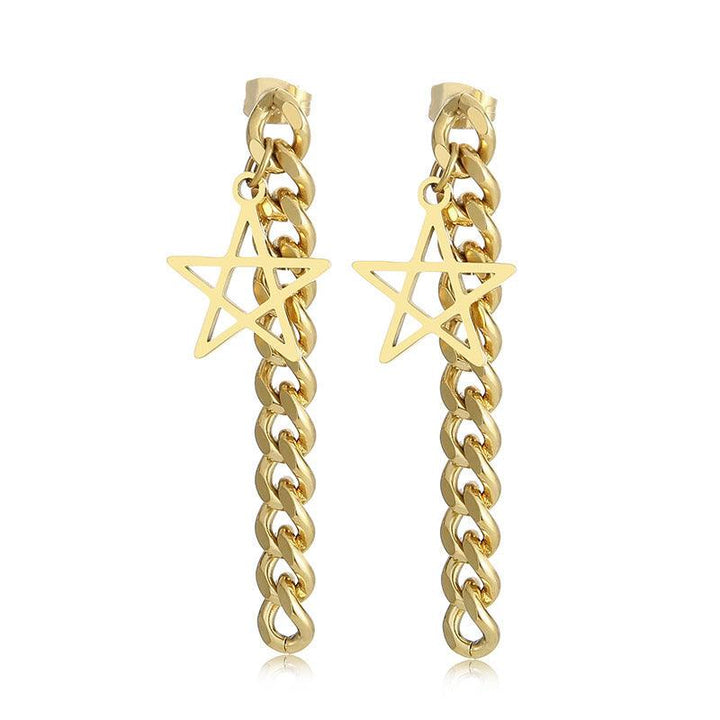 Stainless Steel Chian Start Drop Earrings - kalen