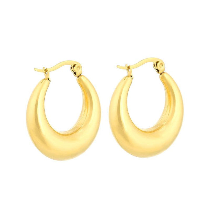 Stainless Steel Chunky Hollow U-Shape Hoop Earrings - kalen