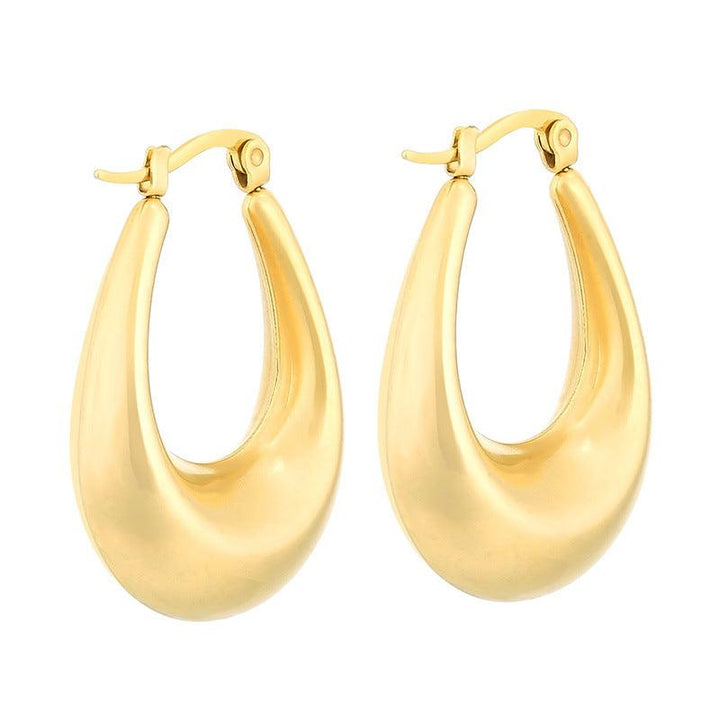 Stainless Steel Chunky Hollow U-Shape Hoop Earrings - kalen