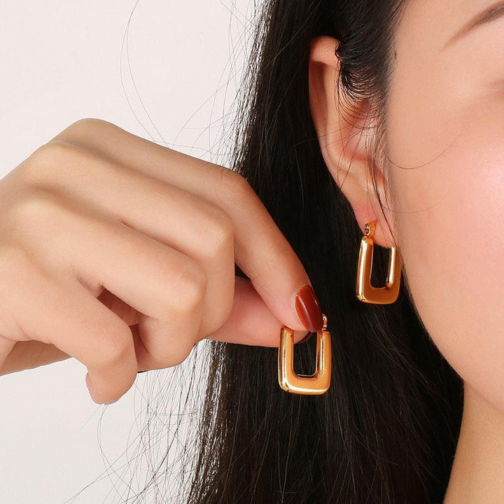 Stainless Steel Chunky Hollow U-Shape Hoop Earrings - kalen