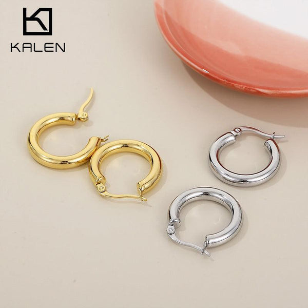 Stainless Steel Circle Hoop Earrings - kalen