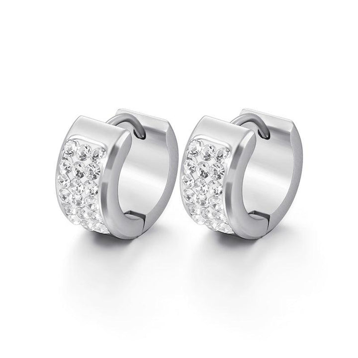 Stainless Steel Clay Zircon C-Shape Hinged Hoop Earrings - kalen