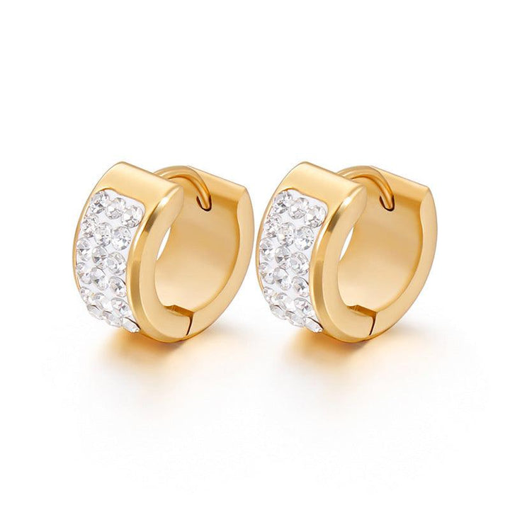 Stainless Steel Clay Zircon C-Shape Hinged Hoop Earrings - kalen