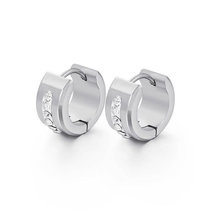 Stainless Steel Clay Zircon C-Shape Hinged Hoop Earrings - kalen