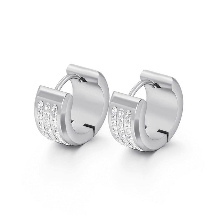 Stainless Steel Clay Zircon C-Shape Hinged Hoop Earrings - kalen